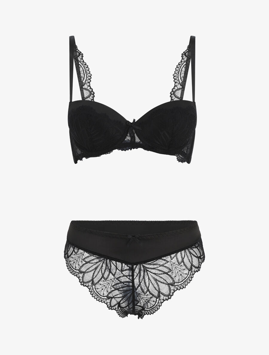 Ensemble push up en dentelle à motif graphique - Noir - 4