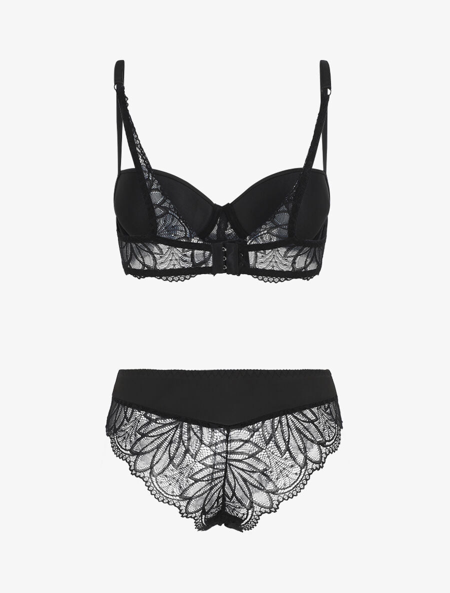 Ensemble push up en dentelle à motif graphique - Noir - 2