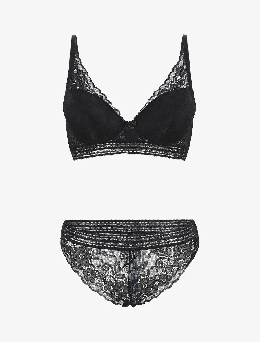 Ensemble emboitant en dentelle motif floral - Noir - 4