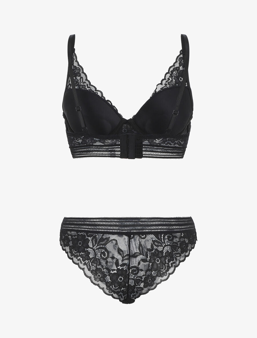 Ensemble emboitant en dentelle motif floral - Noir - 2