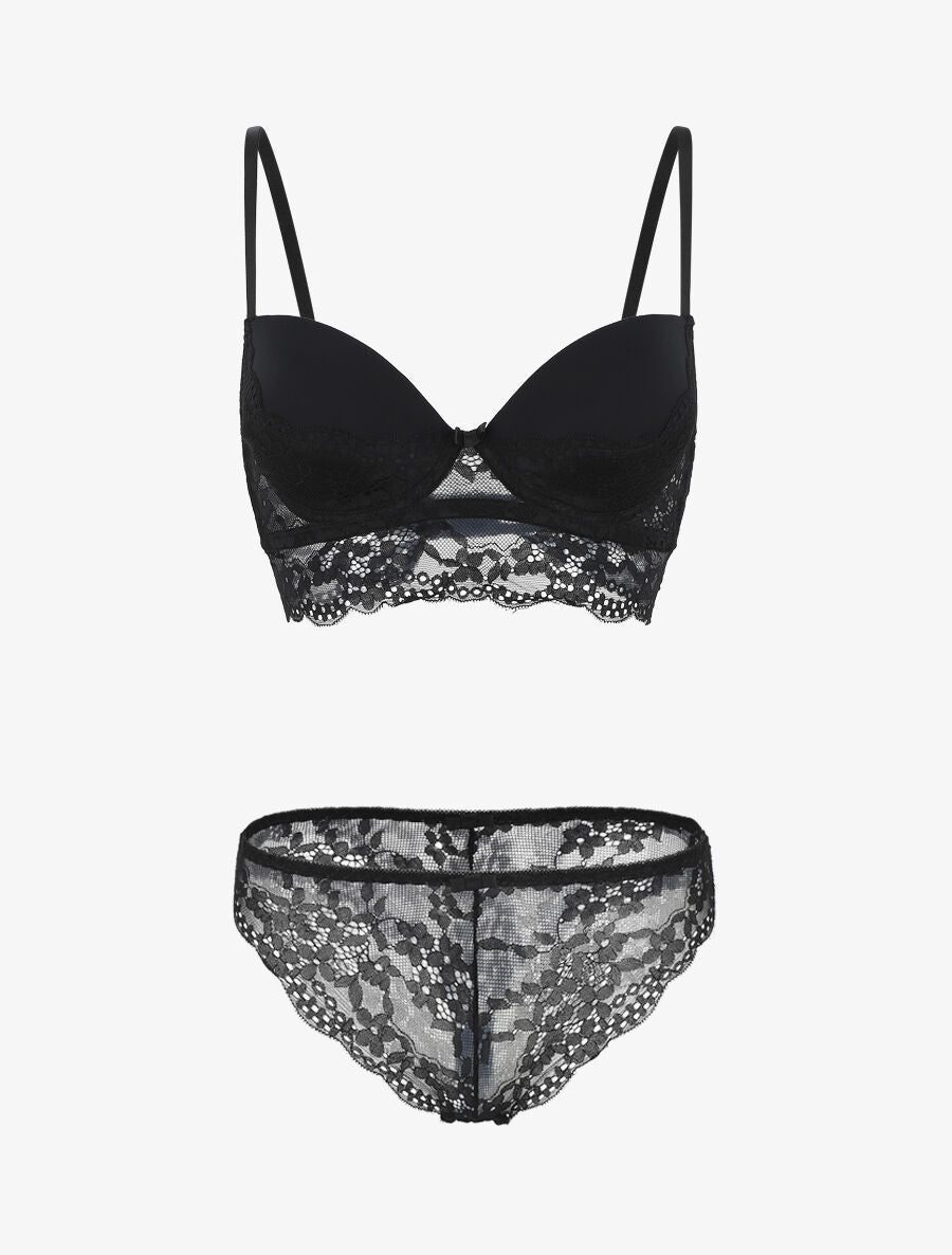 Ensemble lingerie à dentelle fleurie - Noir - 2