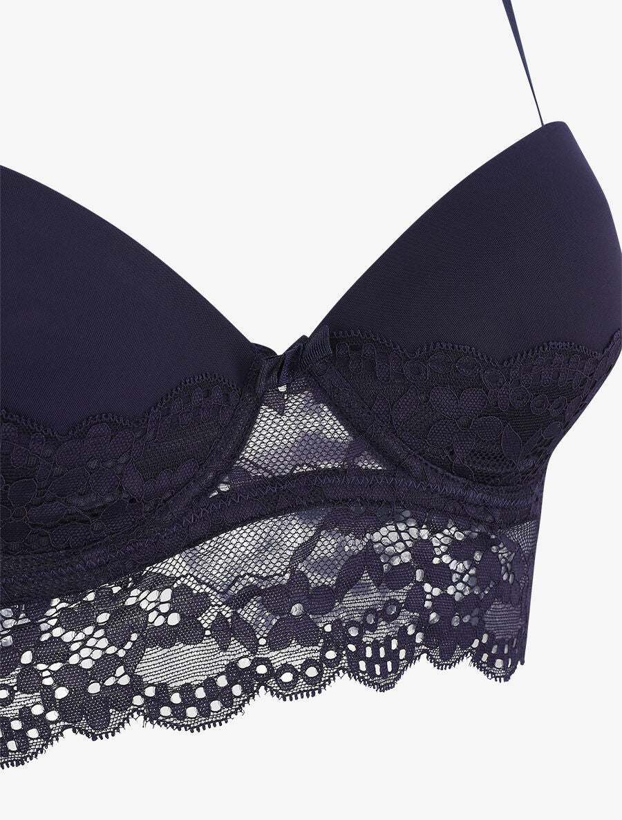 Ensemble lingerie à dentelle fleurie - Marine - 4