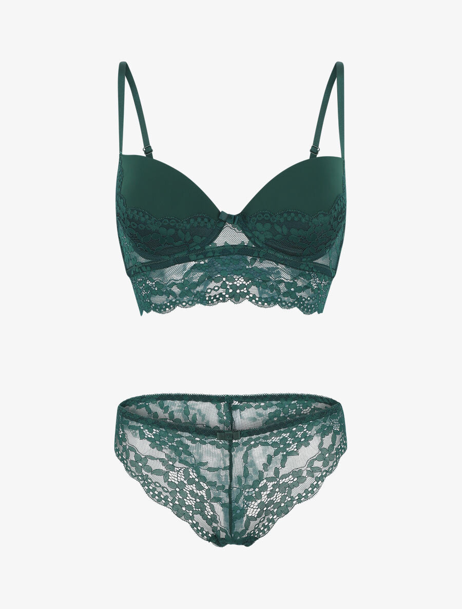 Ensemble lingerie à dentelle fleurie - Vert sapin - 5