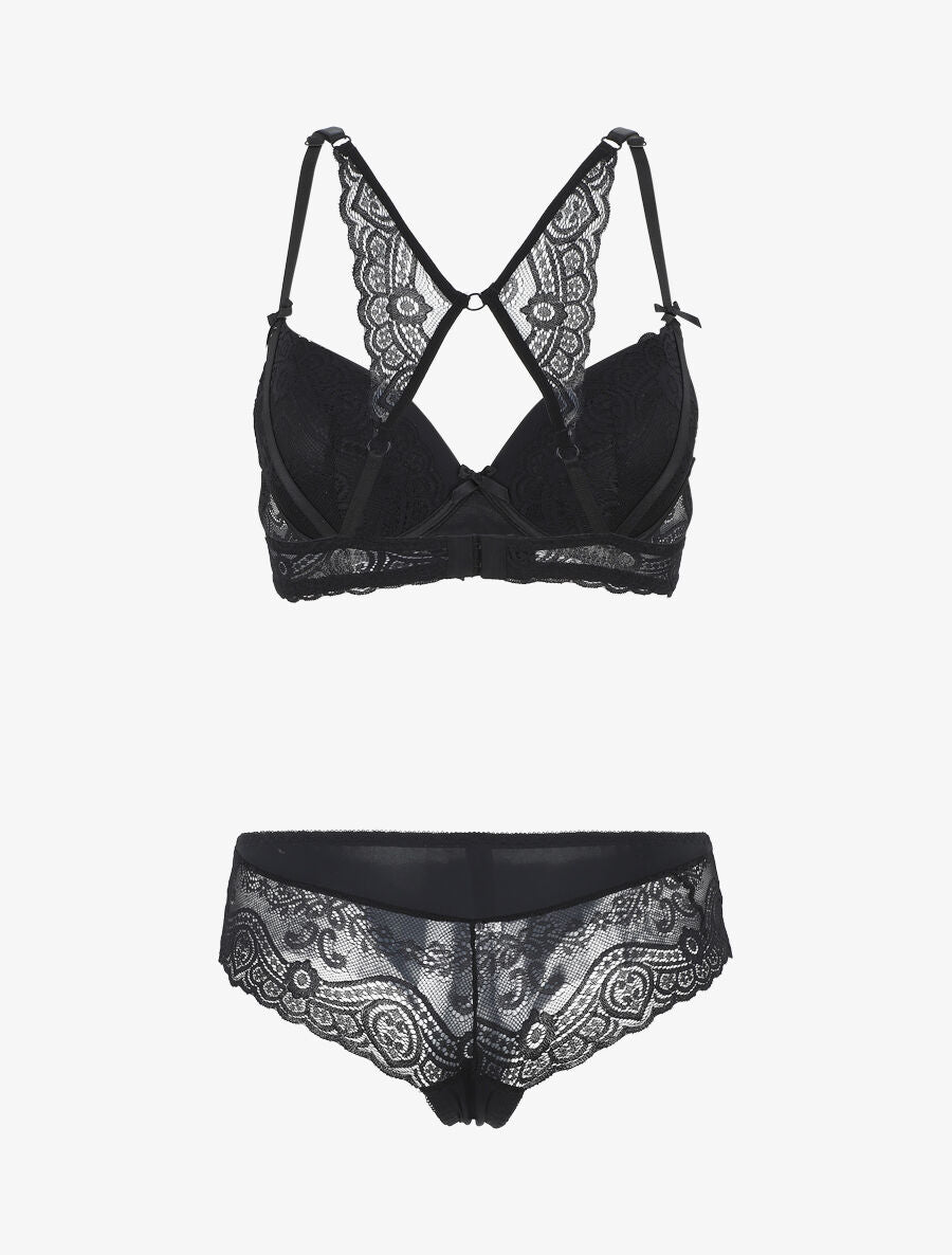 Ensemble push up dos nageur en dentelle - Noir - 2