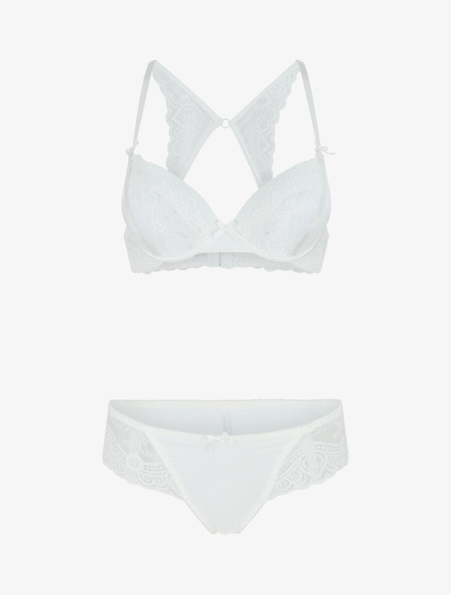 Ensemble push up dos nageur en dentelle - Blanc - 2