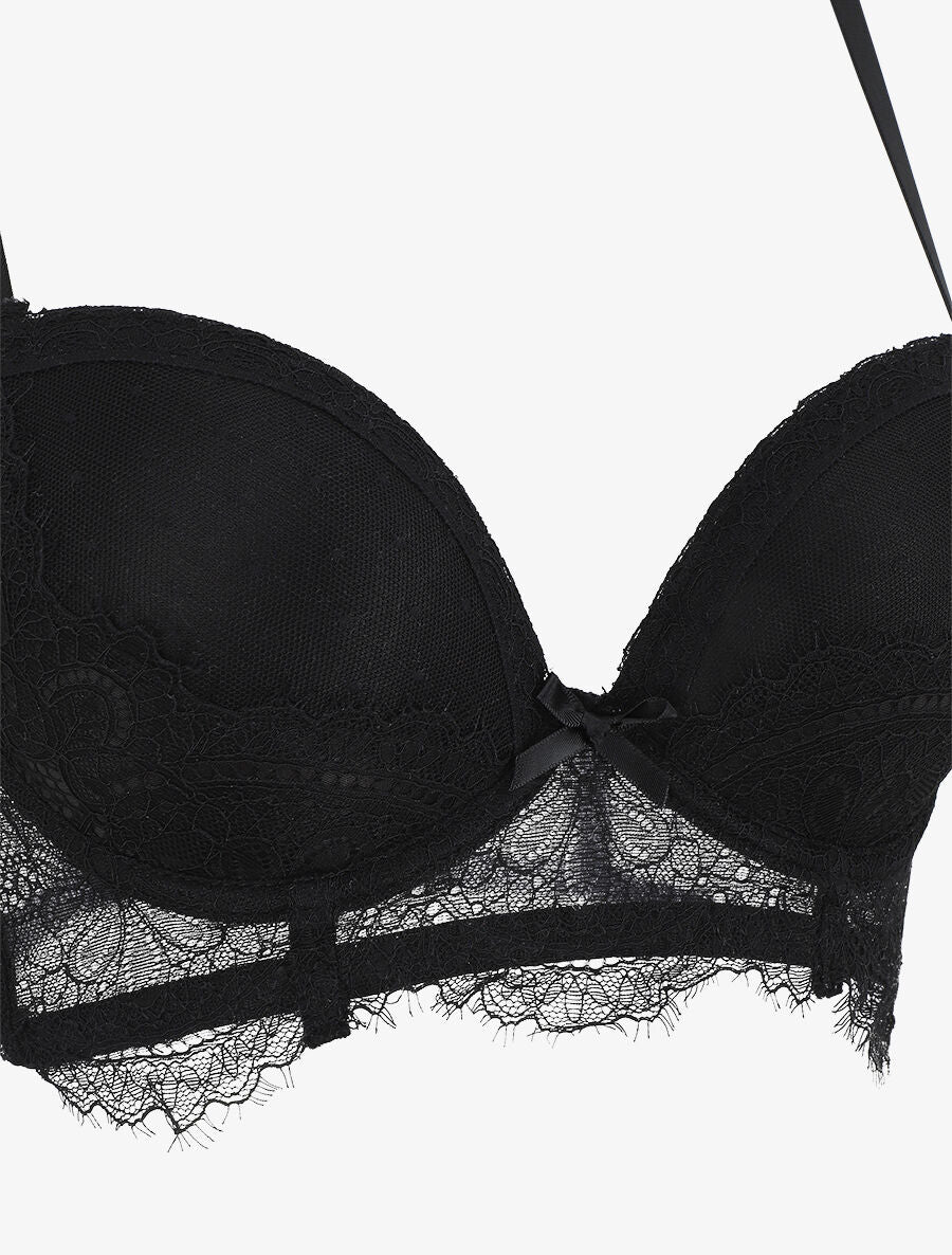 Ensemble push up bande en dentelle et noeud - Noir - 3