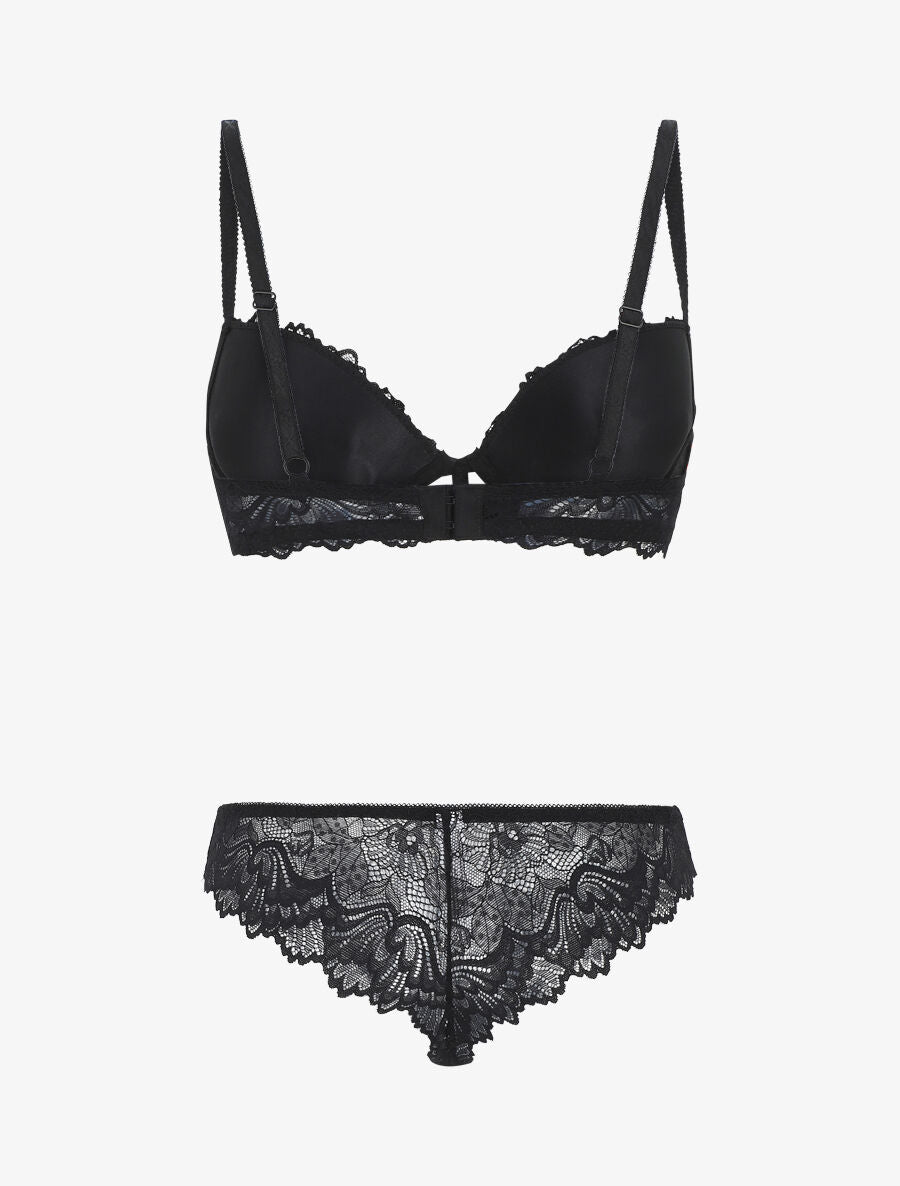 Ensemble soutien-gorge push up et shorty en dentelle - Noir - 3