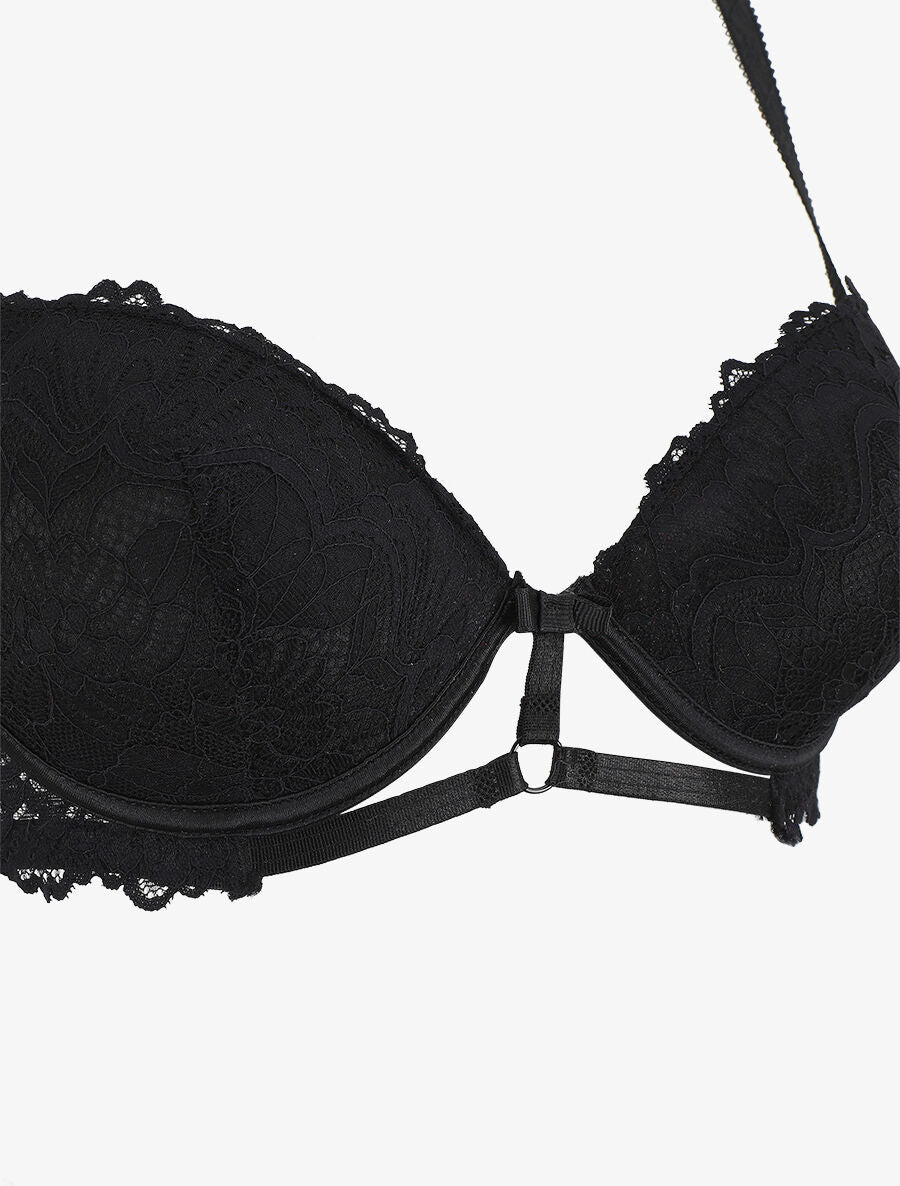 Ensemble soutien-gorge push up et shorty en dentelle - Noir - 4