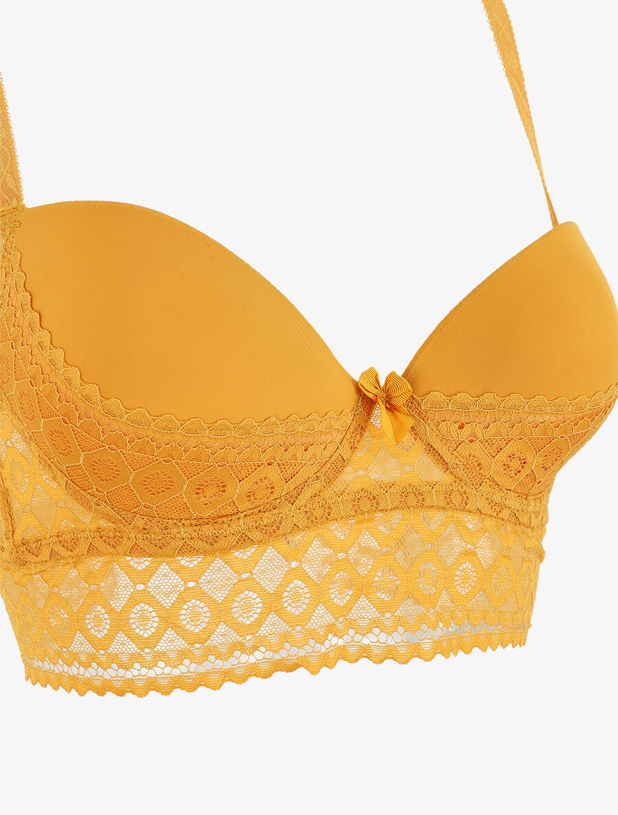 Ensemble push up à large bande en dentelle - Jaune moutarde - 4