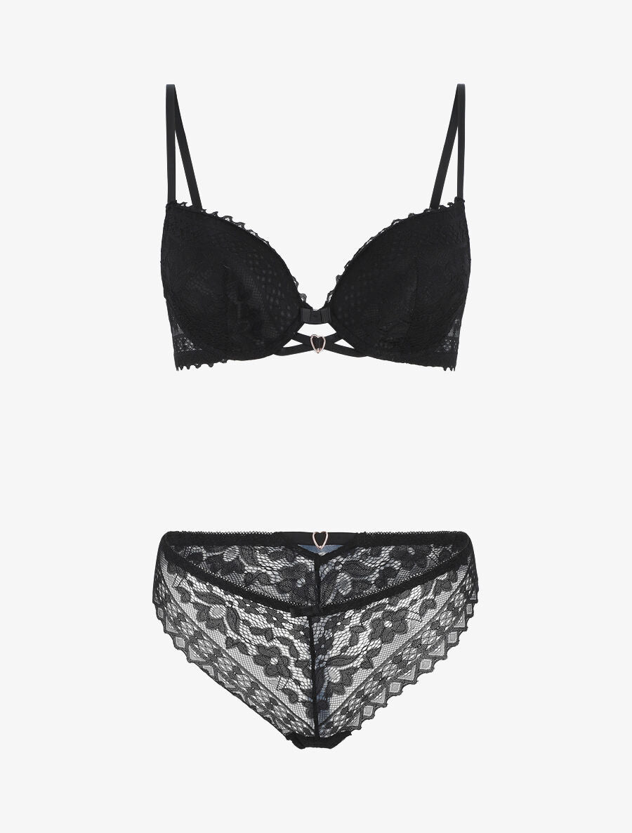 Ensemble soutien-gorge et tanga en dentelle - Noir - 1