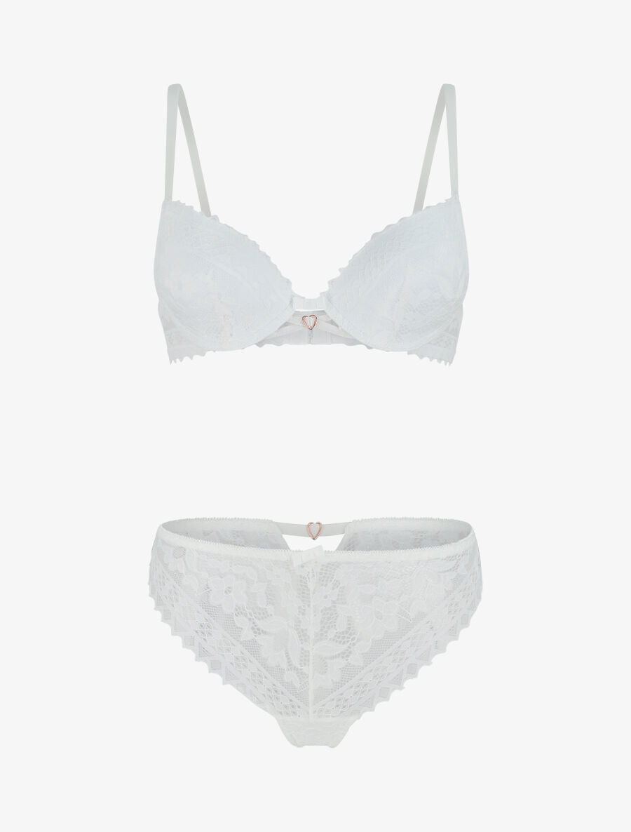 Ensemble soutien-gorge et tanga en dentelle - Blanc - 2