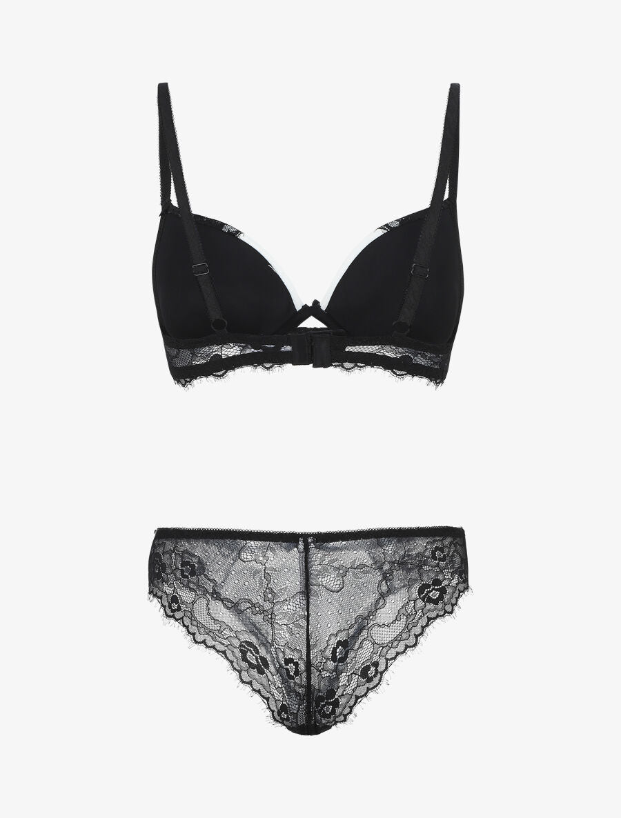 Ensemble soutien-gorge push up et culotte en dentelle - Noir/blanc - 2