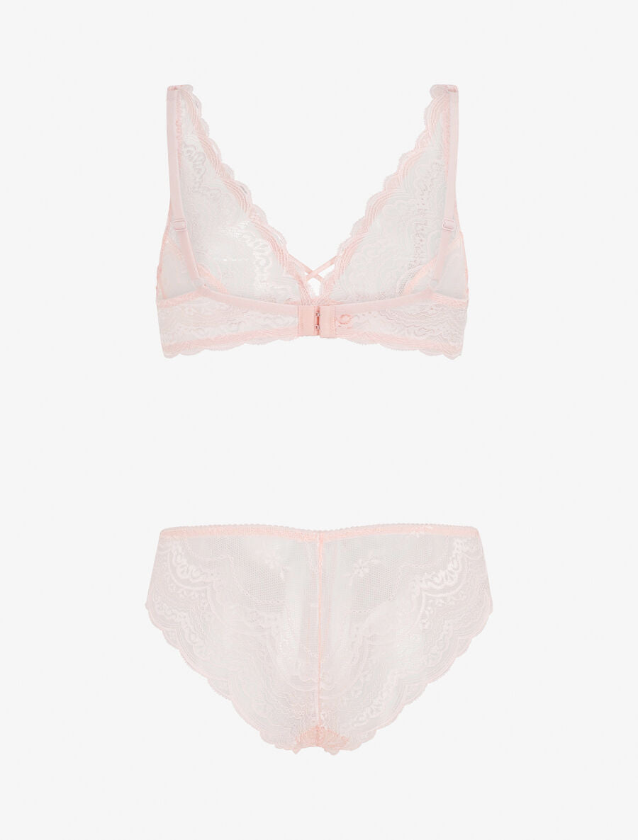Ensemble en dentelle fleurie - Rose - 2