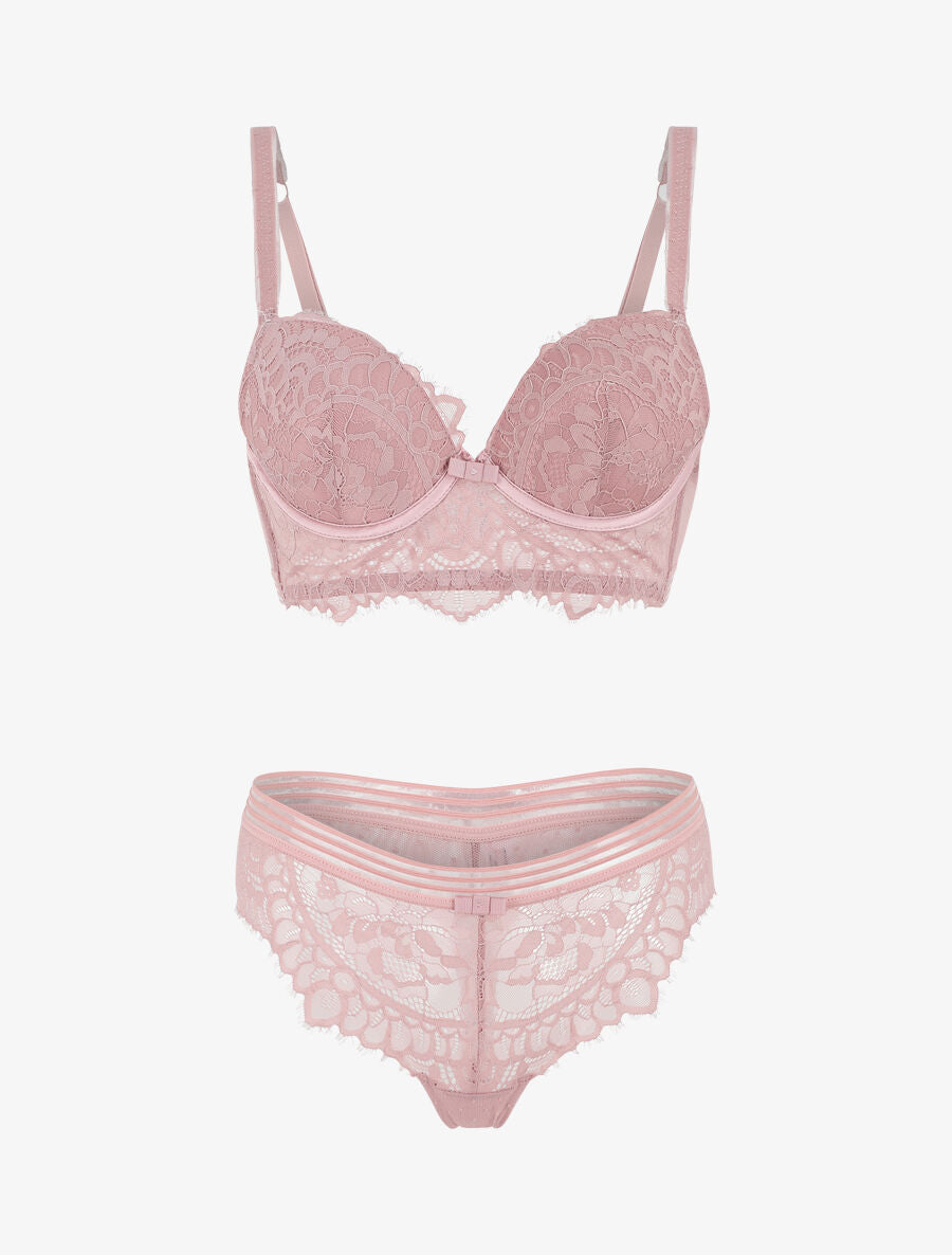 Ensemble push up bande en dentelle - Vieux rose - 5