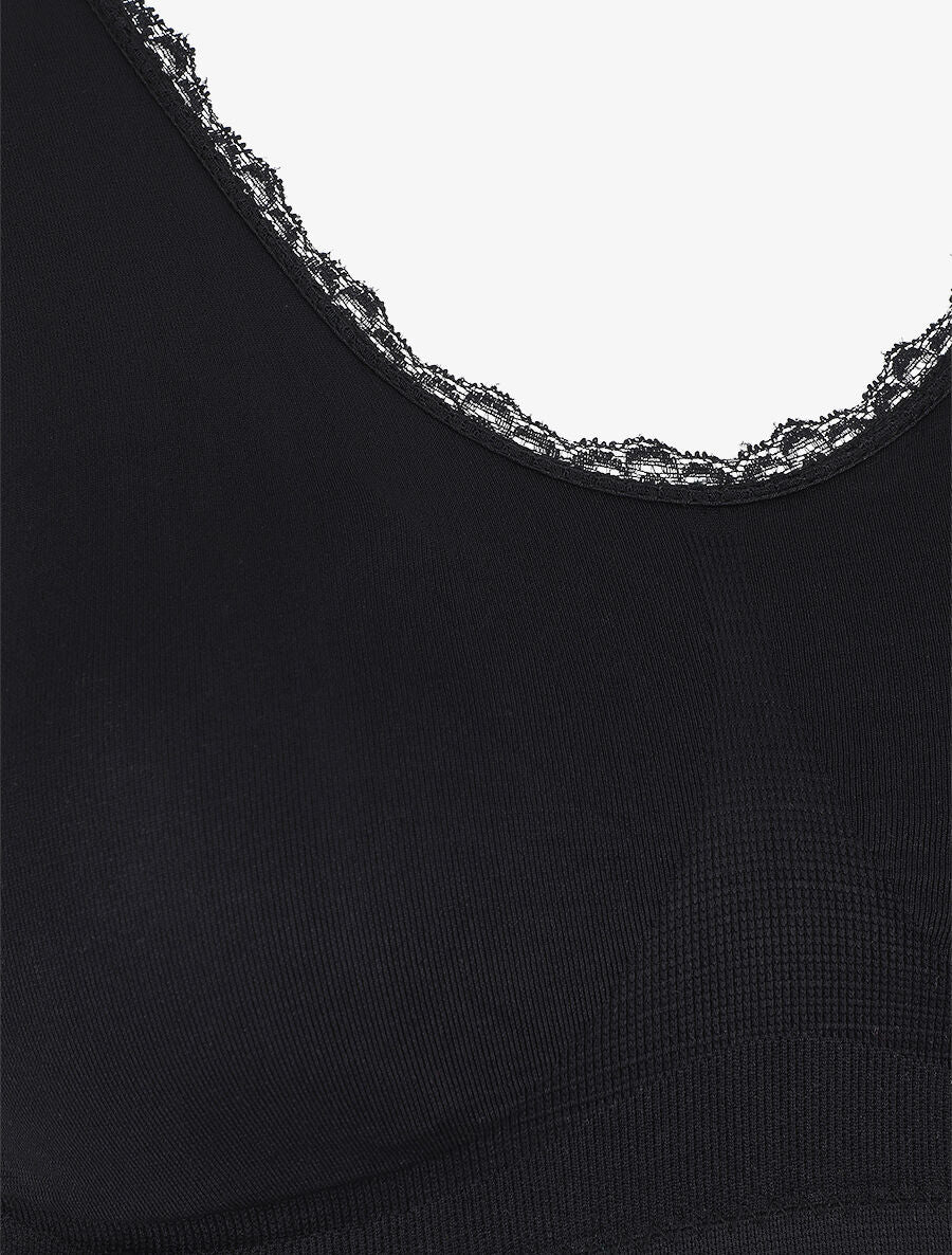 Brassière à détail dentelle et coussinets amovibles - Noir - 3