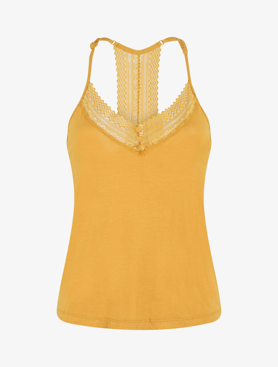 Ensemble pyjama en dentelle et boutons décoratifs - Jaune moutarde - 6