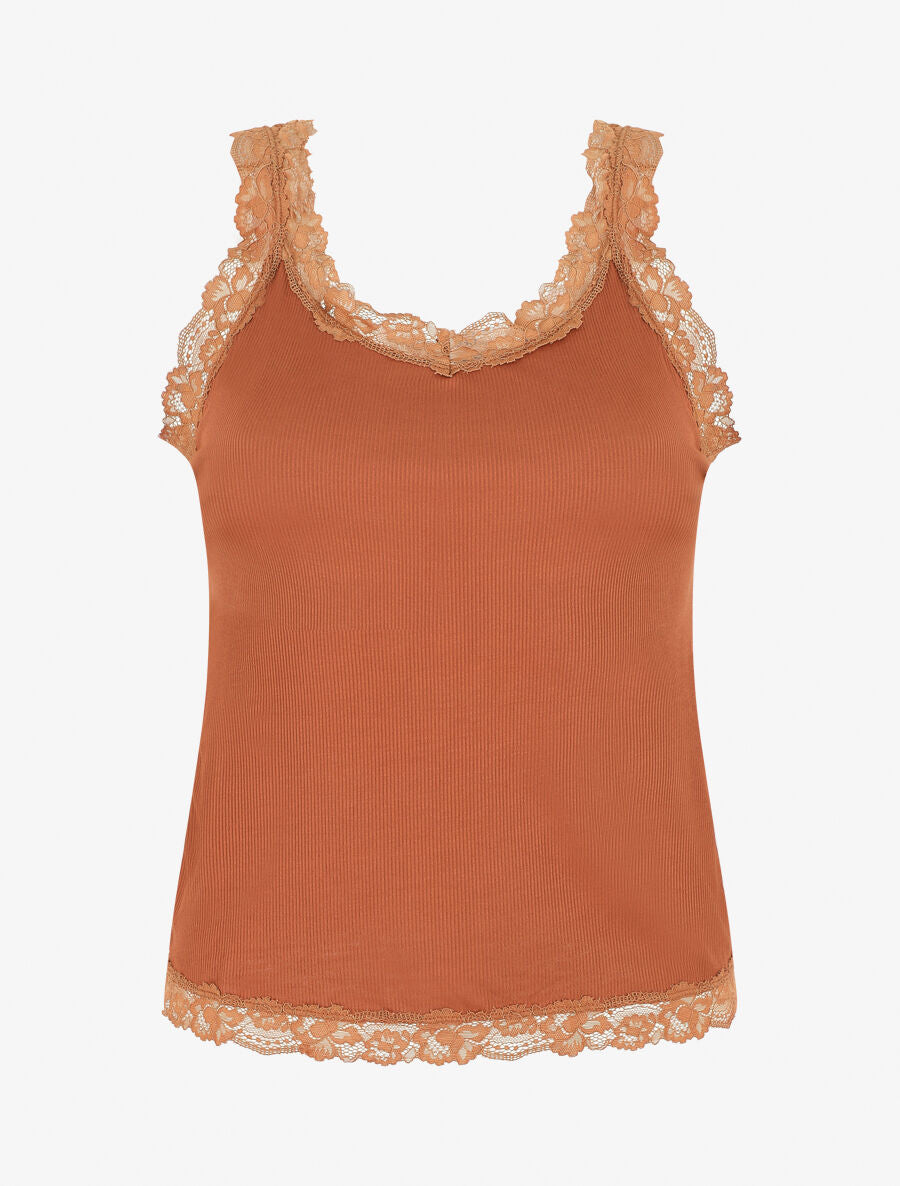 Ensemble pyjama débardeur et short à détail dentelle - Rouille - 6