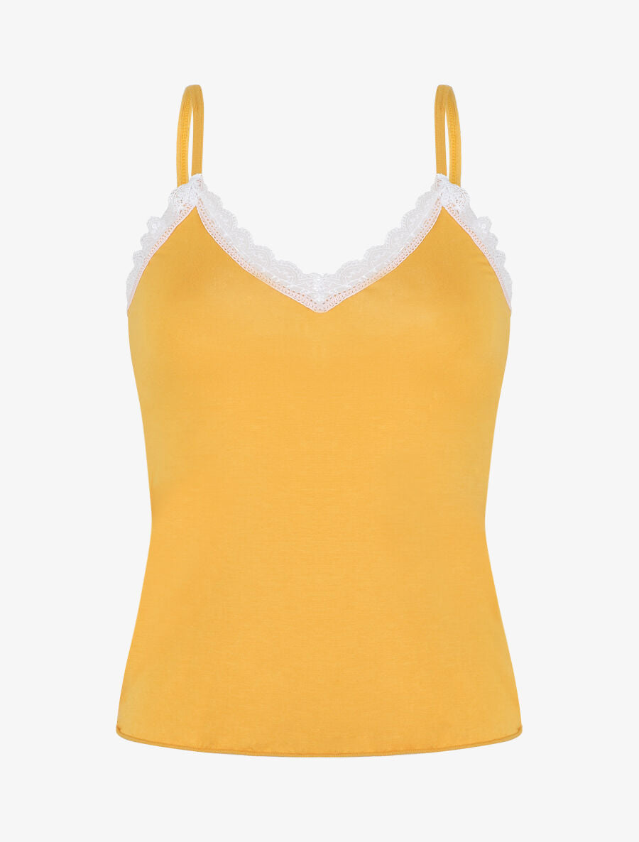 Ensemble pyjama en dentelle bicolore - Jaune moutarde - 6