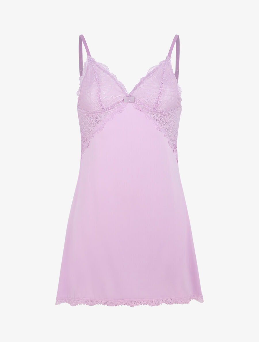 Robe nuisette à buste dentelle - Lilas - 1