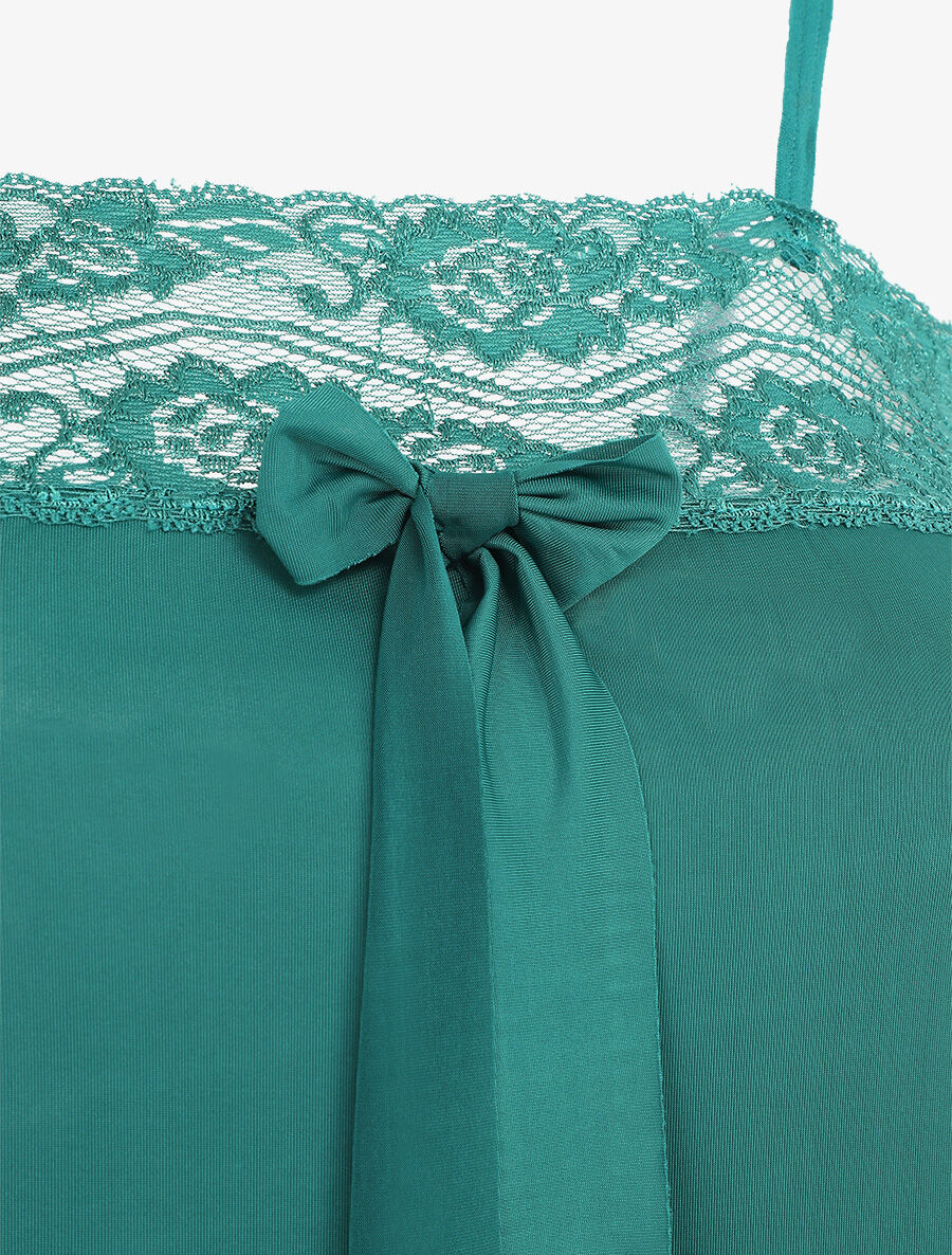 Ensemble pyjama à détail dentelle et noeud - Vert sapin - 3
