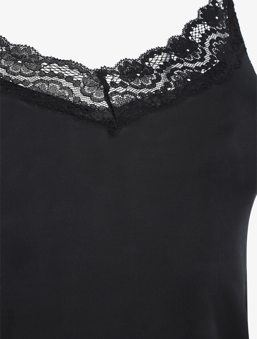 Ensemble pyjama uni à détail dentelle - Noir - 3
