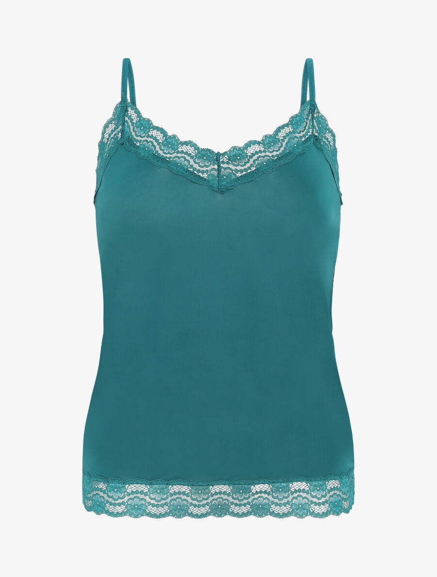 Ensemble pyjama uni à détail dentelle - Vert sapin - 6