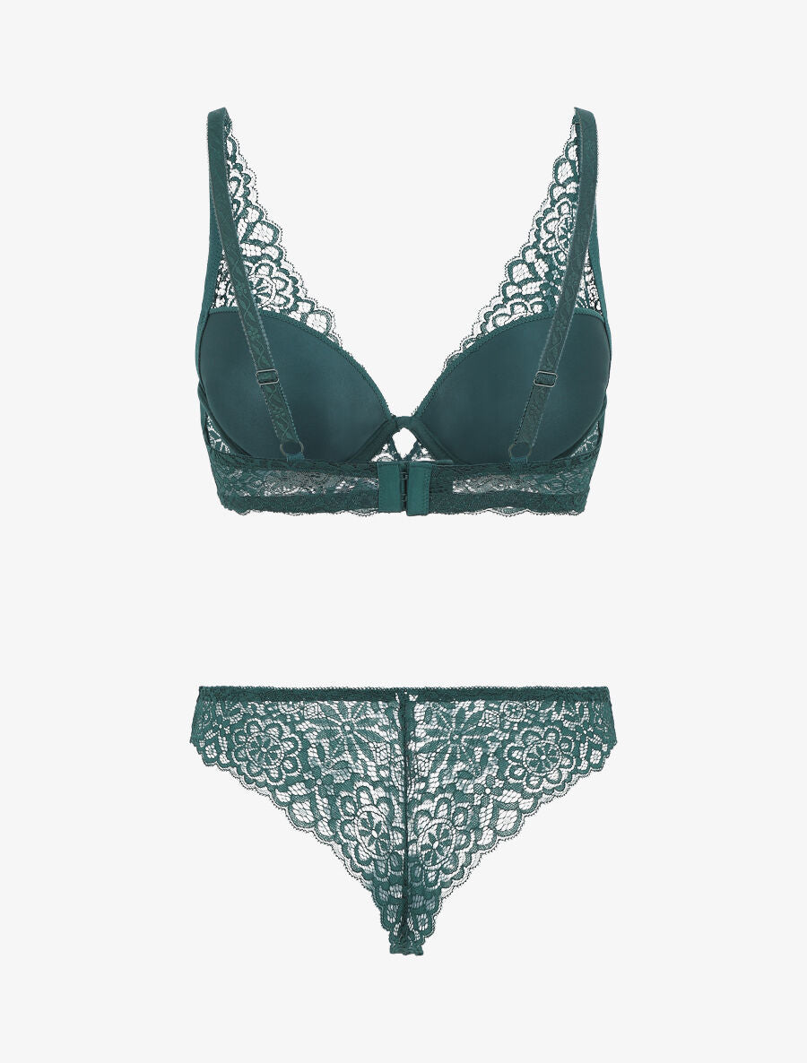 Ensemble push up bande en dentelle - Vert sapin - 3