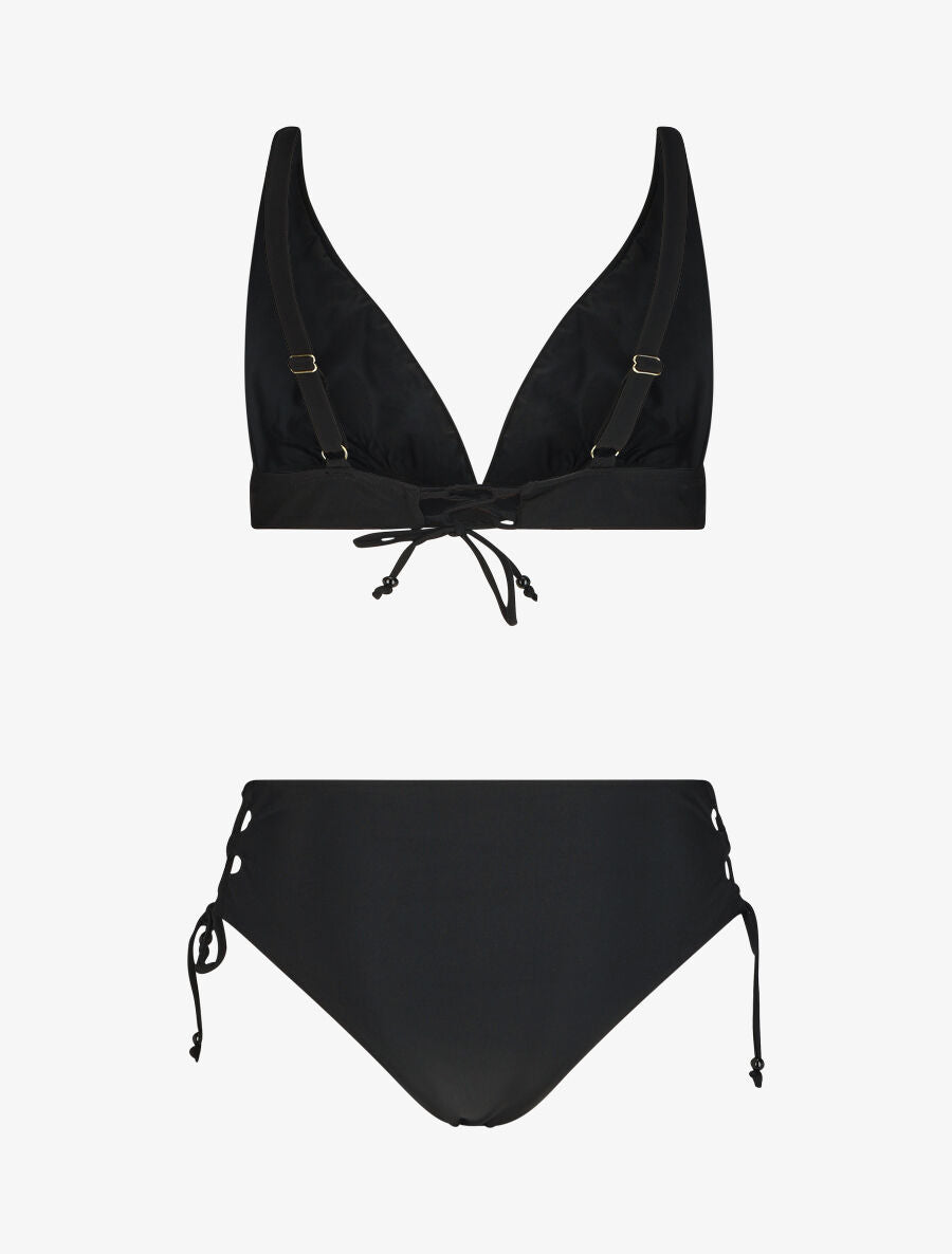 Bikini uni à liens - Noir - 4