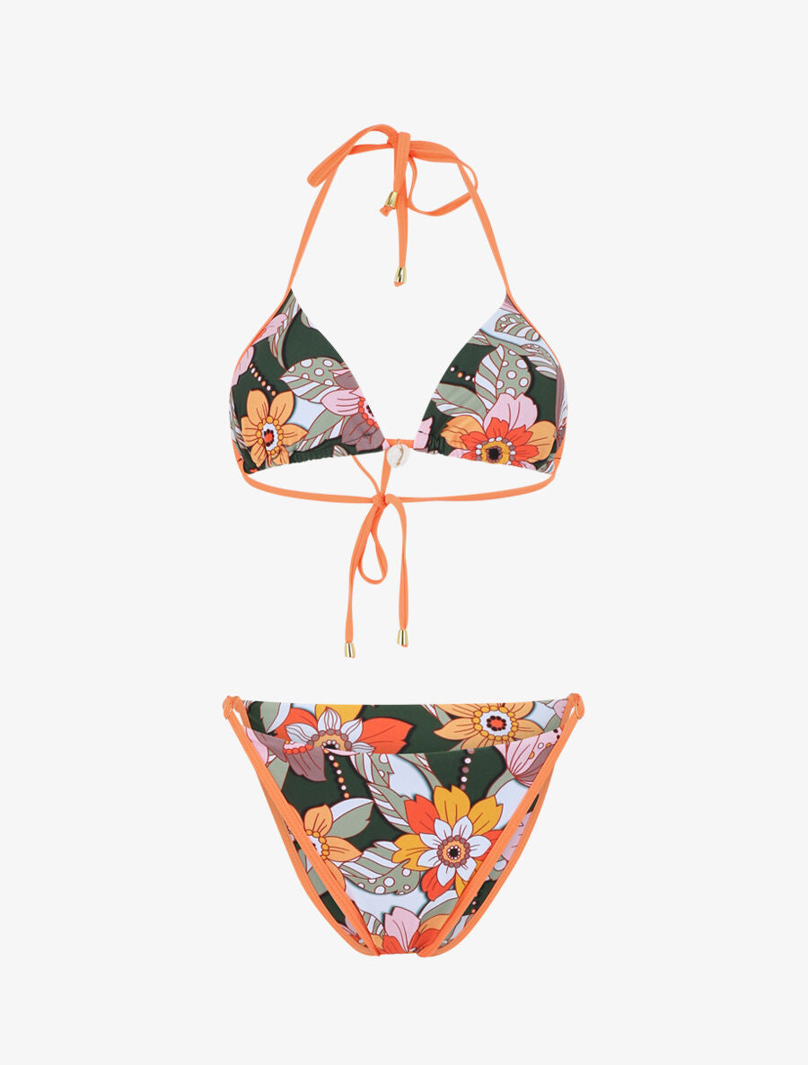 Bikini triangle imprimé fleuri - Kaki - 6