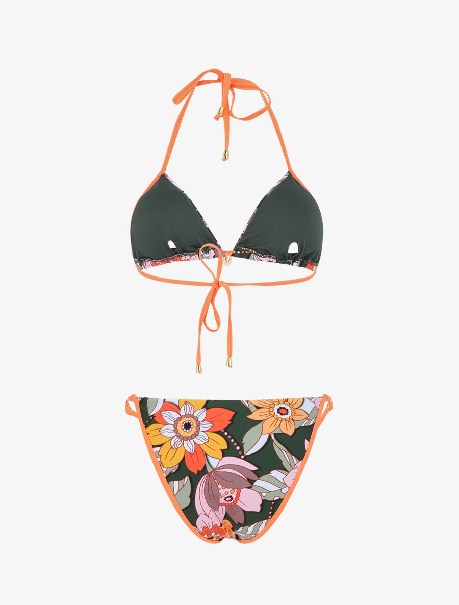 Bikini triangle imprimé fleuri - Kaki - 4
