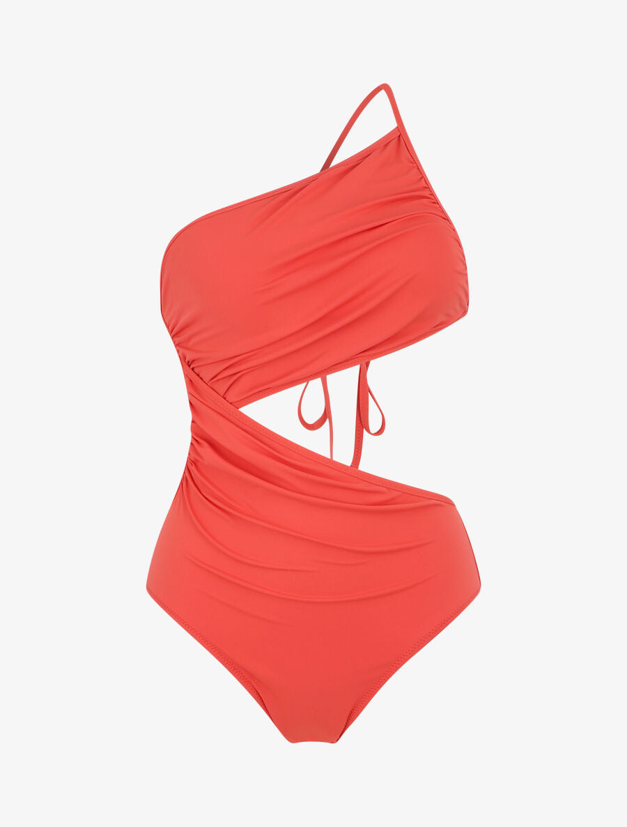 Maillot de bain une pièce asymétrique - Orange saumon - 5