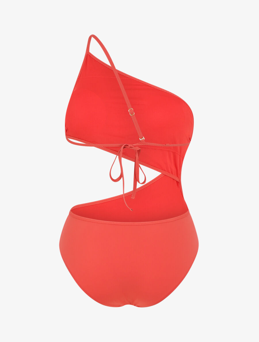 Maillot de bain une pièce asymétrique - Orange saumon - 4