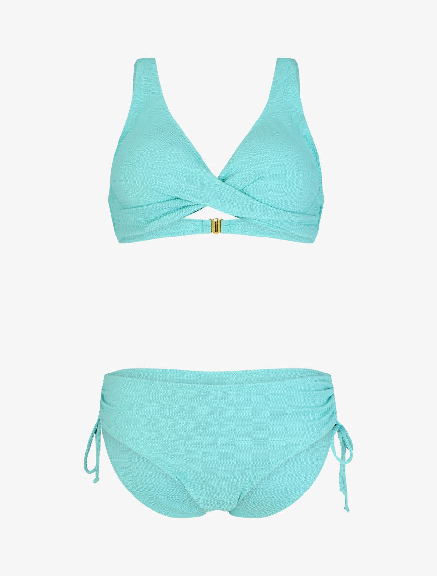 Bikini uni texturé - Turquoise - 1