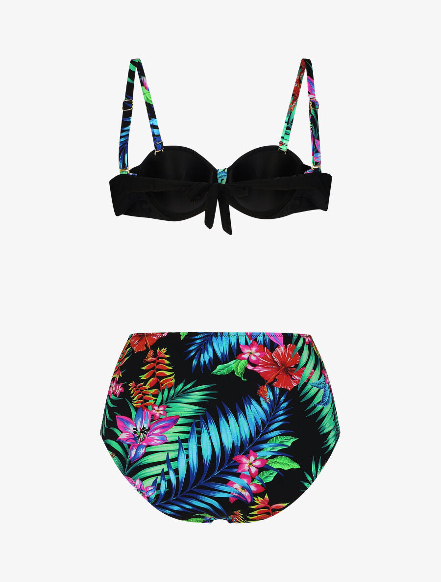 Bikini à imprimé fleurs tropicales - Noir - 4