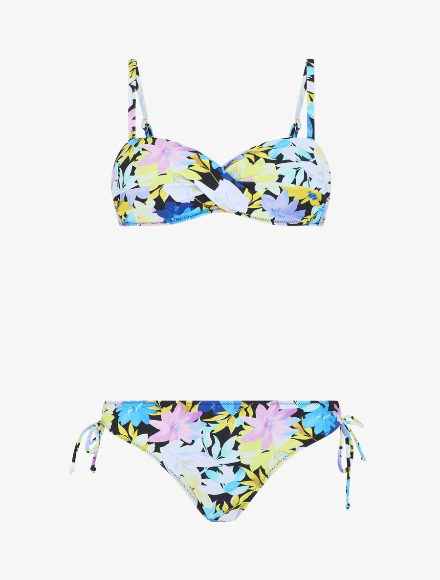 Bikini torsadé à fleurs - Noir - 3