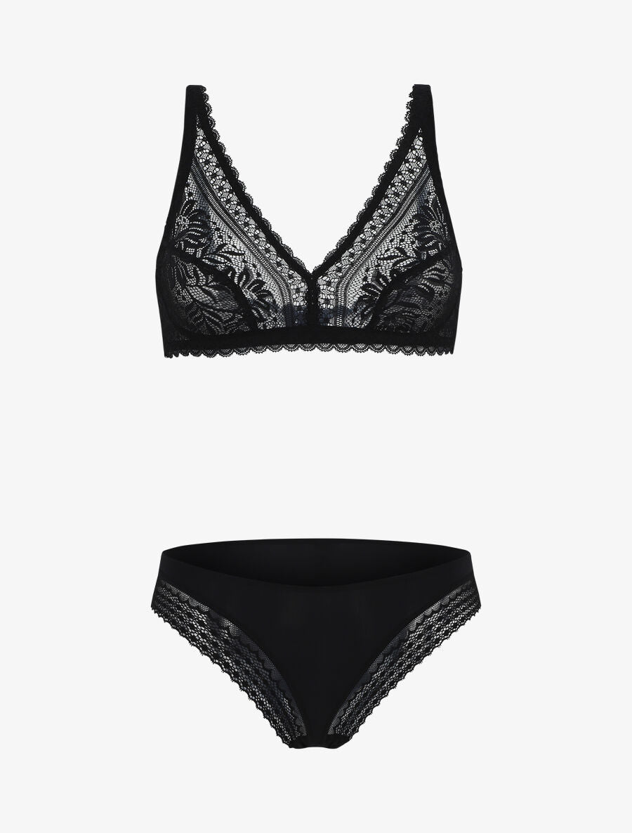 Ensemble en dentelle à motifs fleuri - Noir - 2