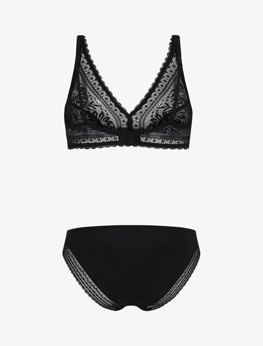 Ensemble en dentelle à motifs fleuri - Noir - 3
