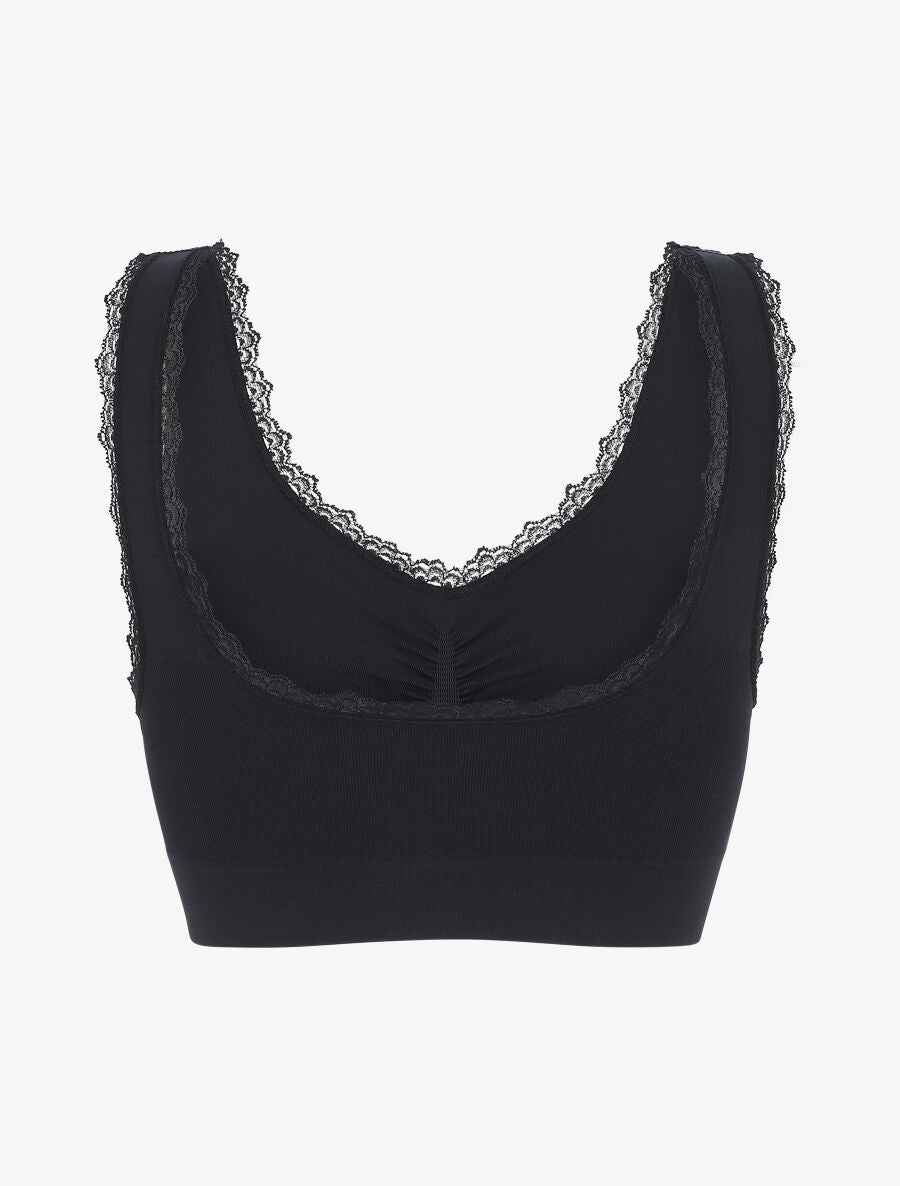Brassière uni avec coussinets amovibles et broderies - Noir - 2