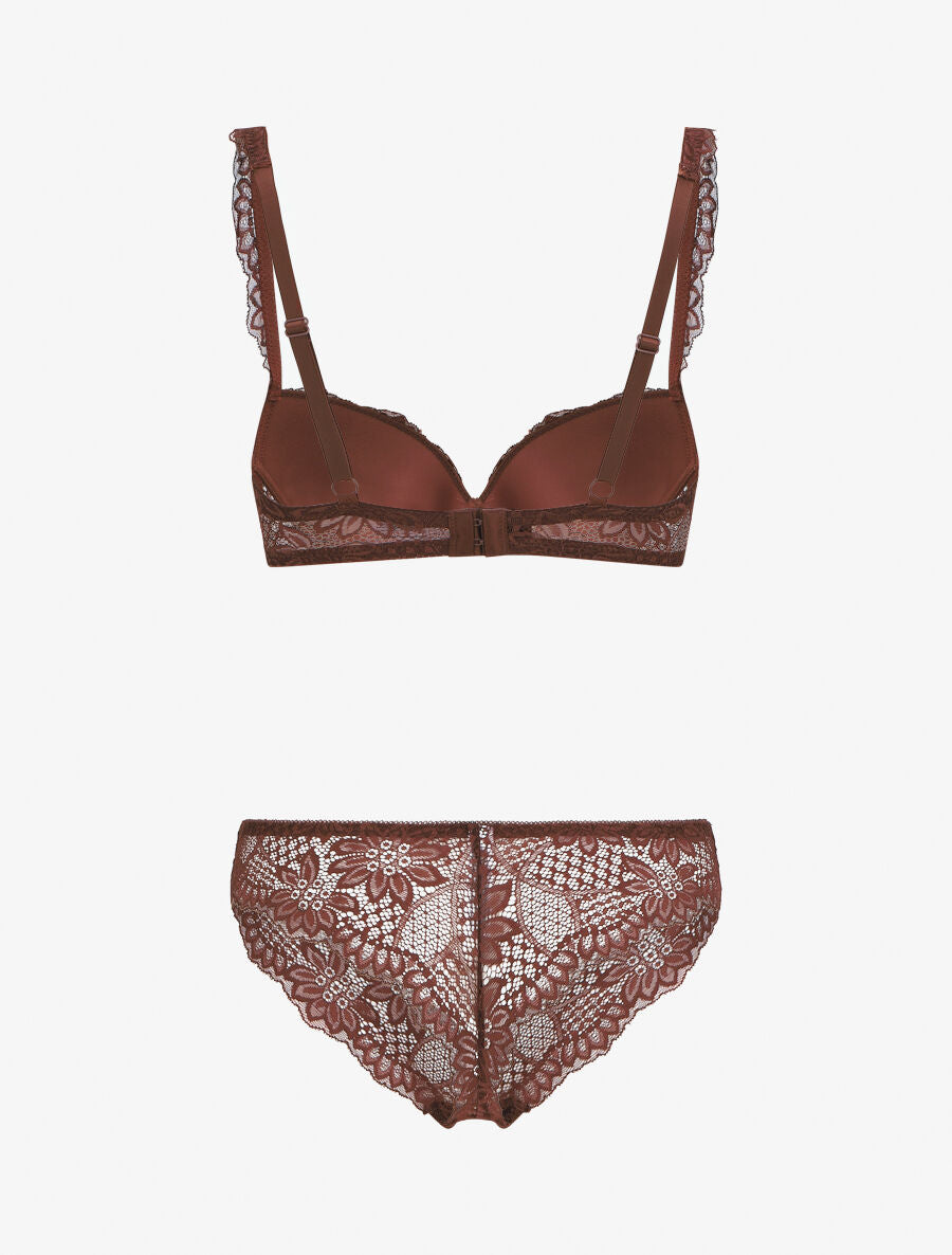 Ensemble soutien-gorge à détail bijou strassé - Marron - 2