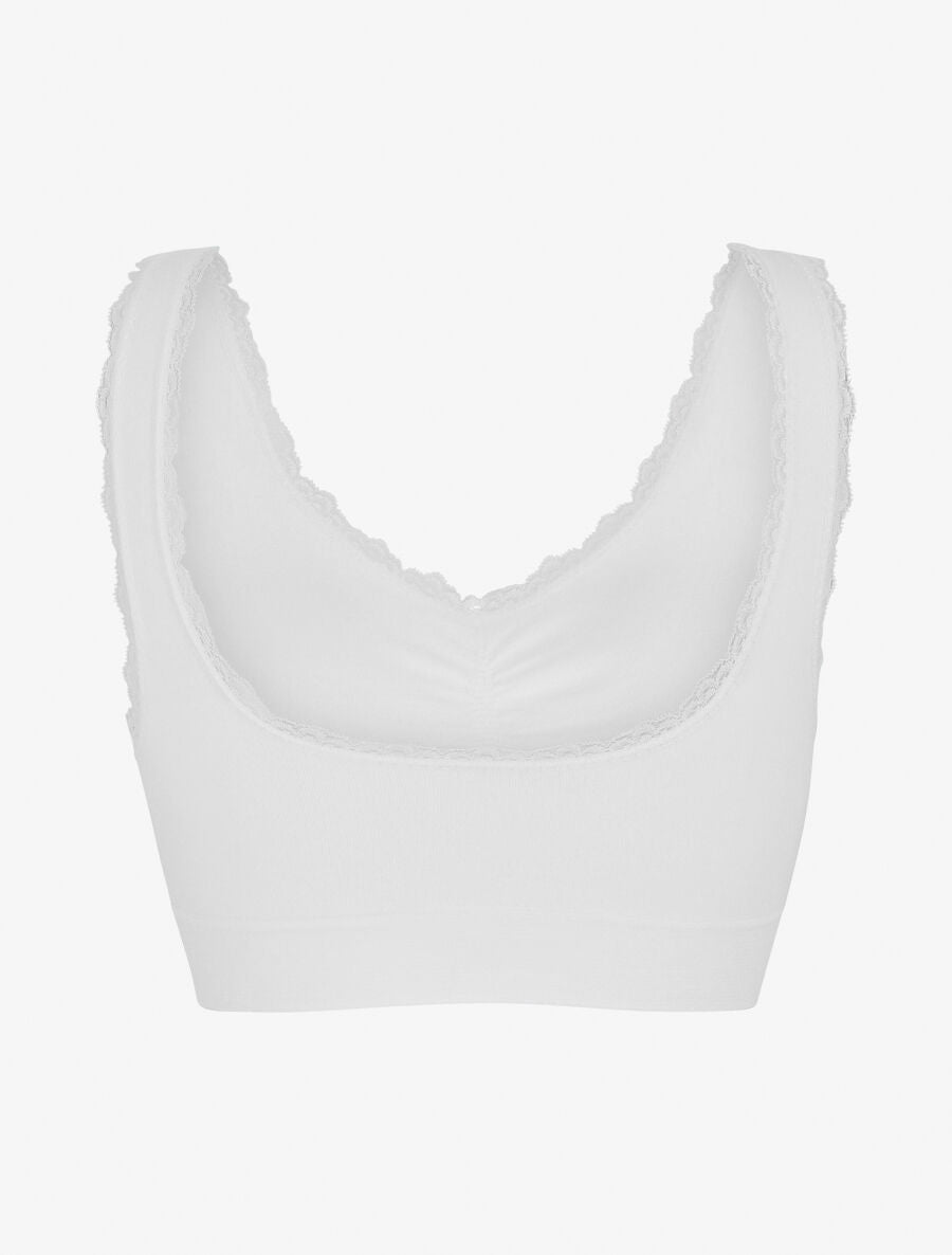 Brassière uni avec coussinets amovibles et broderies - Blanc - 2