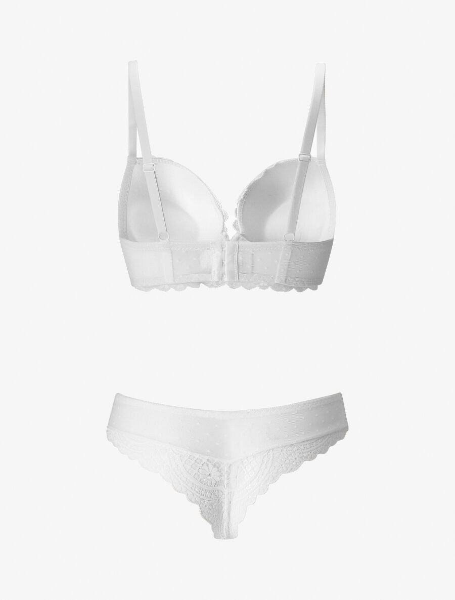 Ensemble soutien-gorge et tanga en dentelle - Blanc - 2