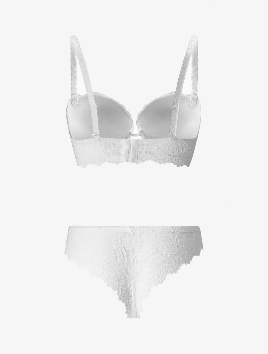 Ensemble soutien-gorge et tanga en dentelle florale - Blanc - 2