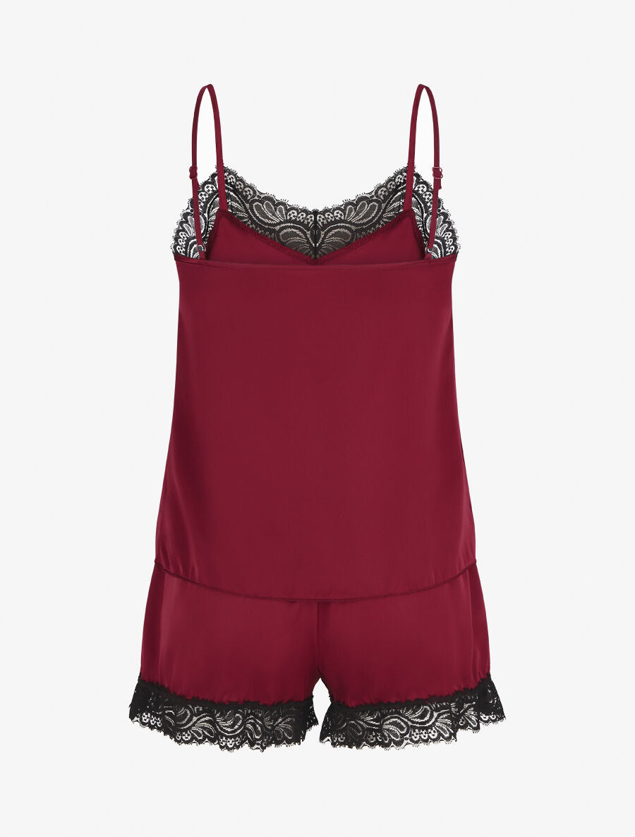 Ensemble caraco et short de pyjama satiné - Bordeaux - 2