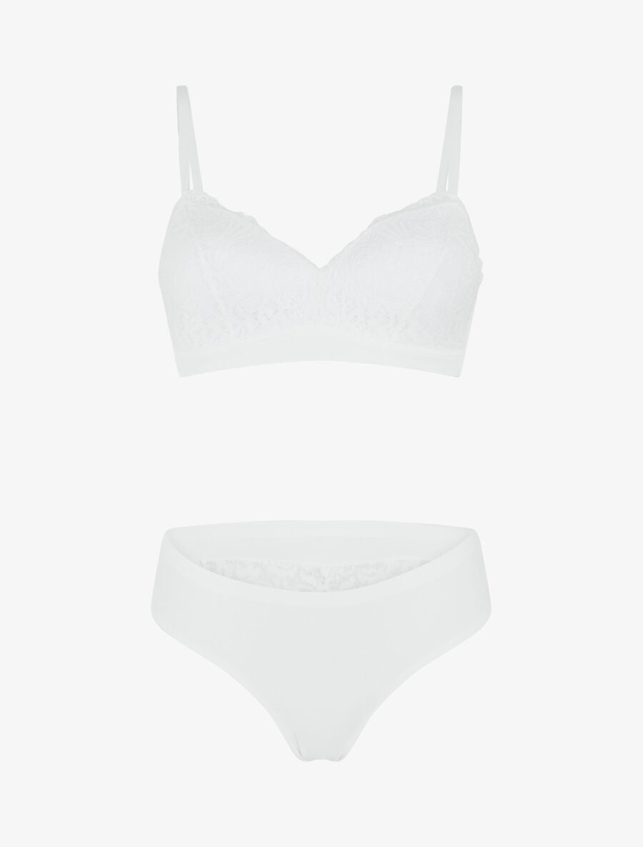Ensemble lingerie en dentelle sans couture - Blanc - 1