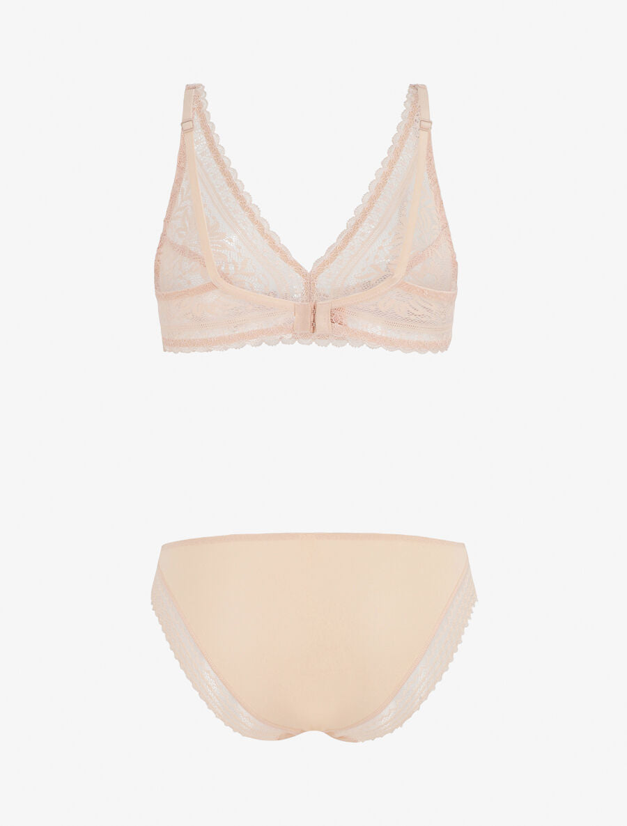 Ensemble en dentelle à motifs fleuri - Beige - 3
