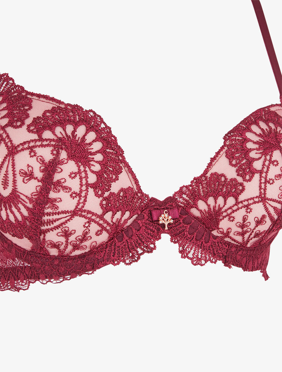 Ensemble soutien-gorge et string en dentelle fantaisie - Bordeaux - 3