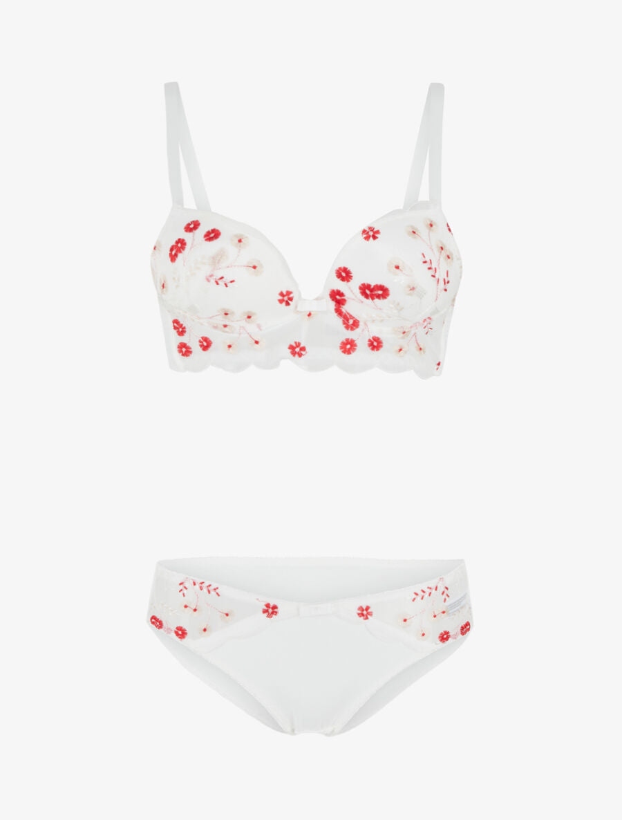 Ensemble soutien-gorge et culotte motif fleurs brodées - Blanc - 1