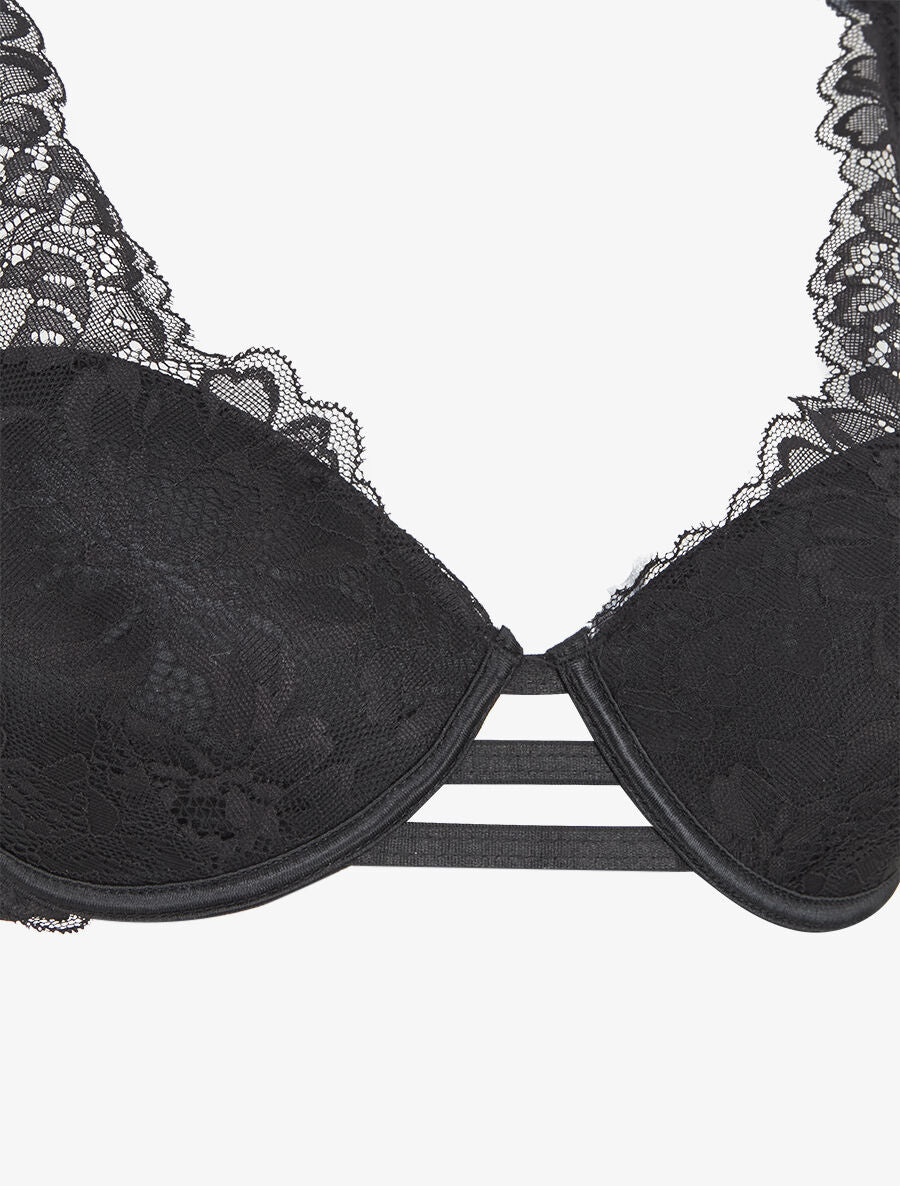 Ensemble soutien-gorge push-up et culotte en dentelle fleurie - Noir - 3