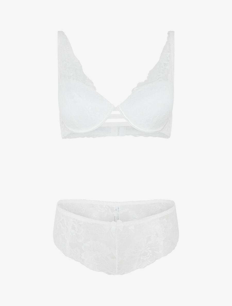 Ensemble soutien-gorge push-up et culotte en dentelle fleurie - Blanc - 4