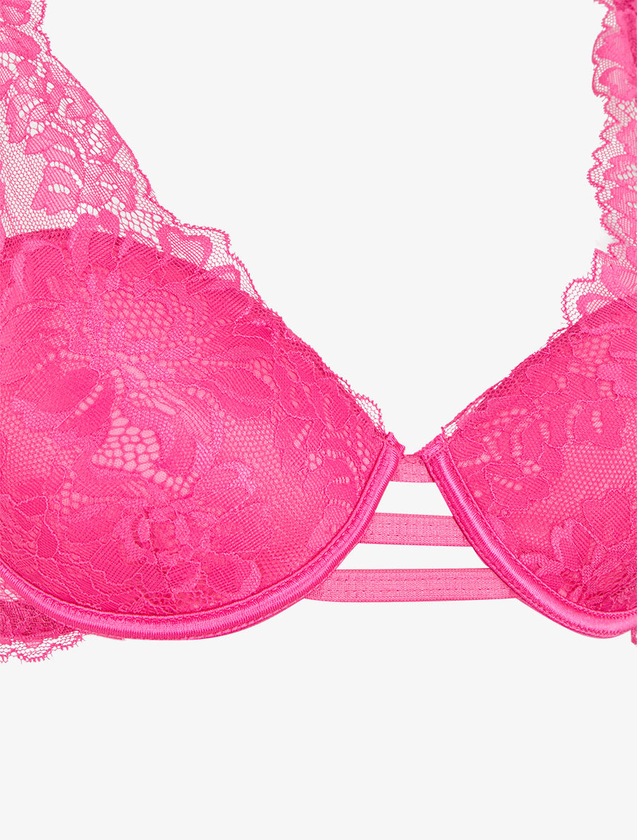 Ensemble soutien-gorge push-up et culotte en dentelle fleurie - Fuchsia - 3
